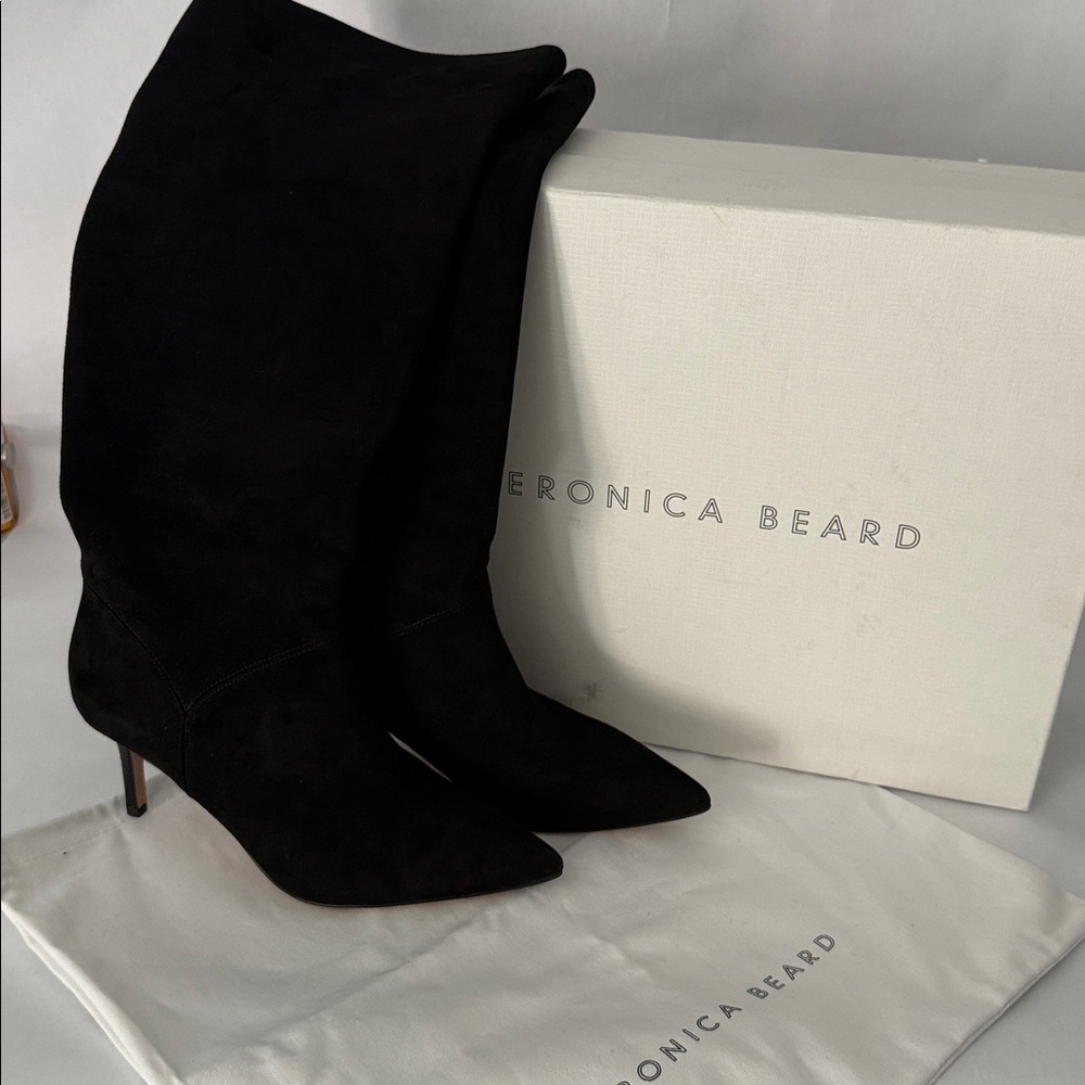 Veronica Beard Lexington Wide Calf Suede Stiletto Knee Boots Black NIB $695 6.5 - Picture 8 of 15